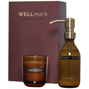 An image of Wellmark Discovery 250 Ml Hand Soap Dispenser And 150 G Scented Candle Set
