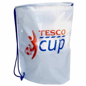 An image of White Printed Duffle Style Polythene Carrier Bag - Sample