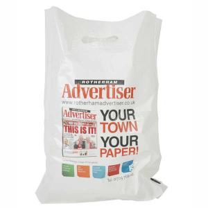 An image of White Printed Full Colour Patch Handle Carrier Bag - Sample