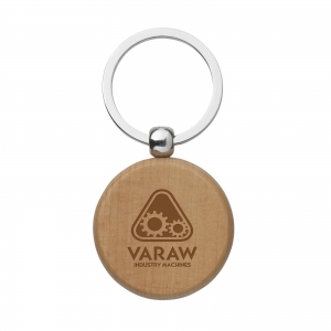 An image of Branded Beechwood Circular Keyring